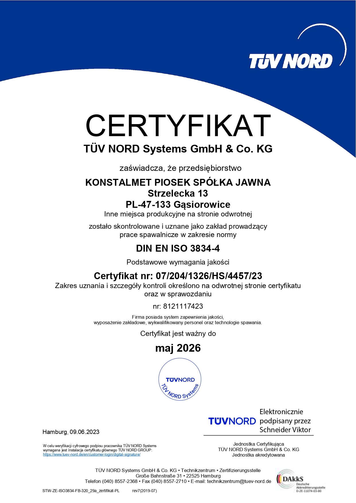 Certyfikat nr 2